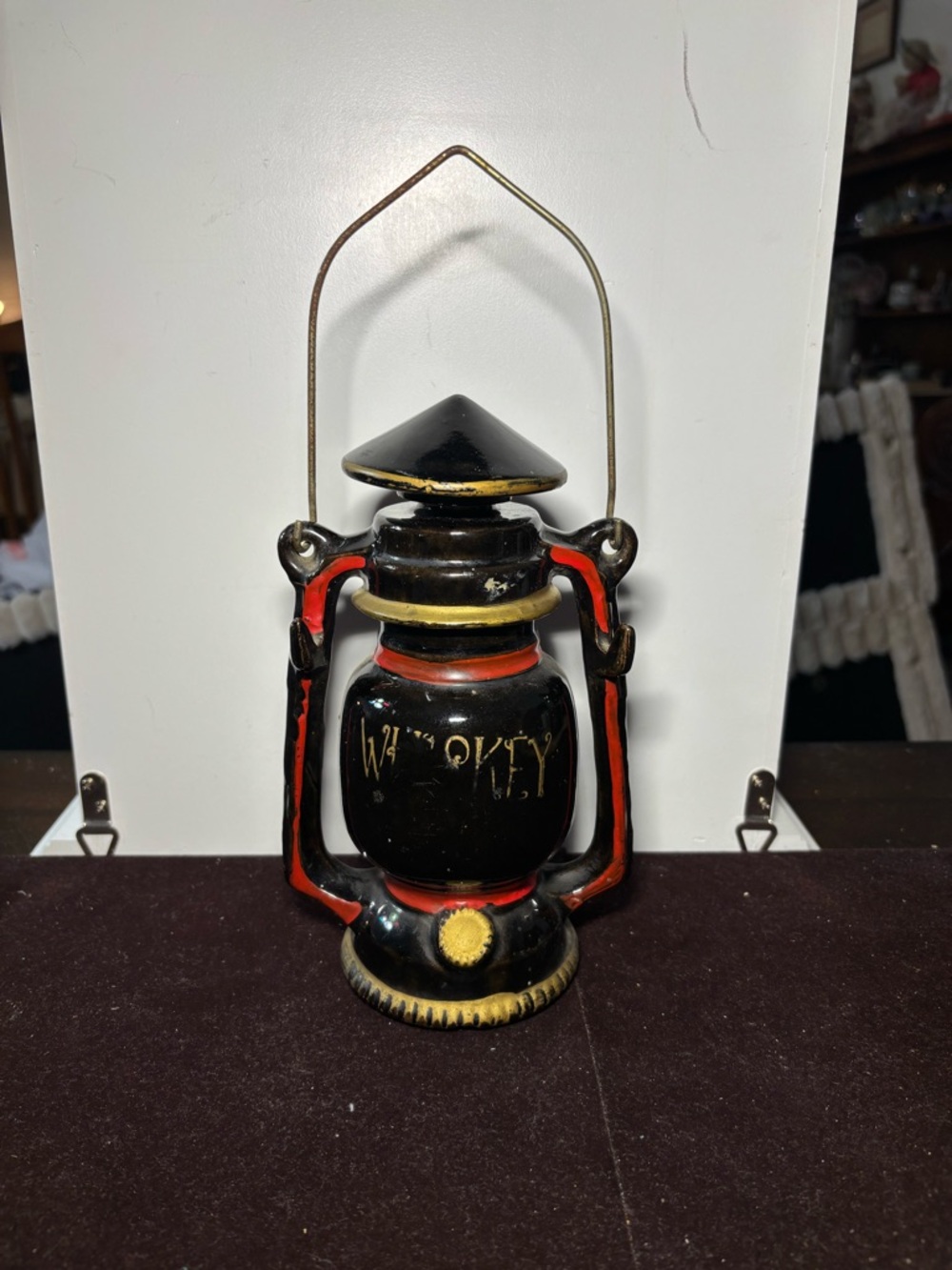 Vintage Whiskey Lantern Decanter Ceramic Japan Black Red Barware
